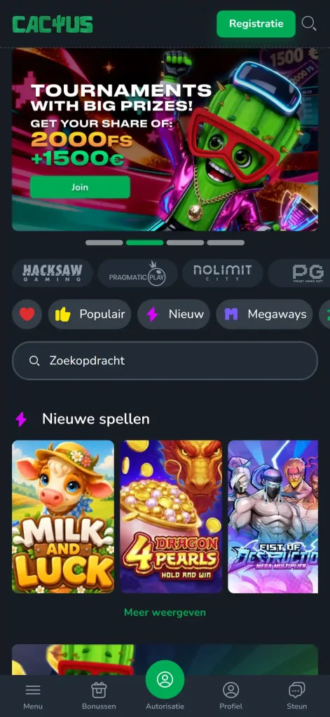 Officiële mobiele Cactus Casino-interface of installatieroute